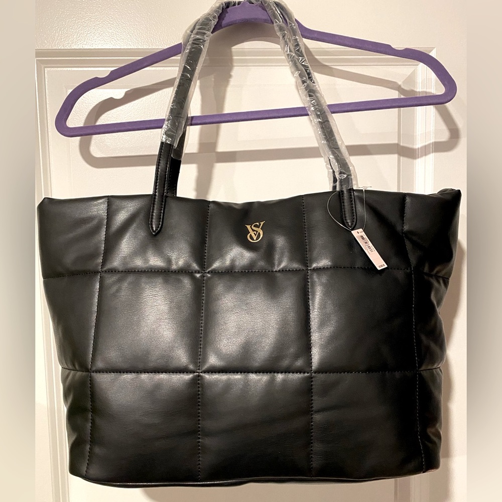 Victoria’s Secret Faux Leather Black Quilted Tote New With Tags